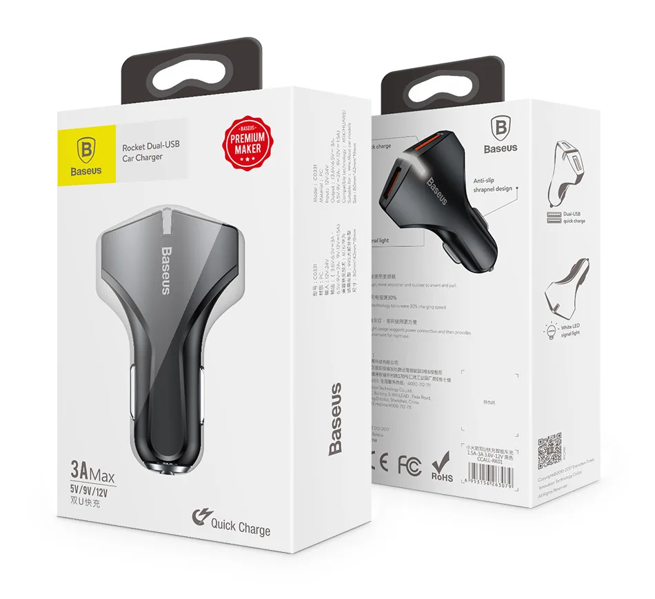 Baseus автомобильное зарядное устройство Quick Charge 3,0 Dual Usb для IPhone X XS Max Ipad Tablet мобильный телефон Быстрая зарядка мобильный телефон автомобильное зарядное устройство