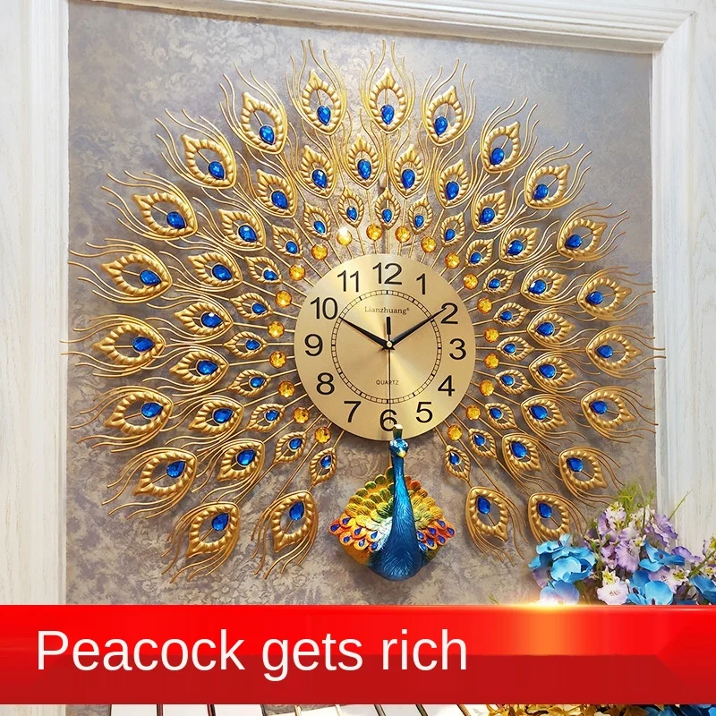 Большой кристалл павлин настенные часы домашний декор современный дизайн