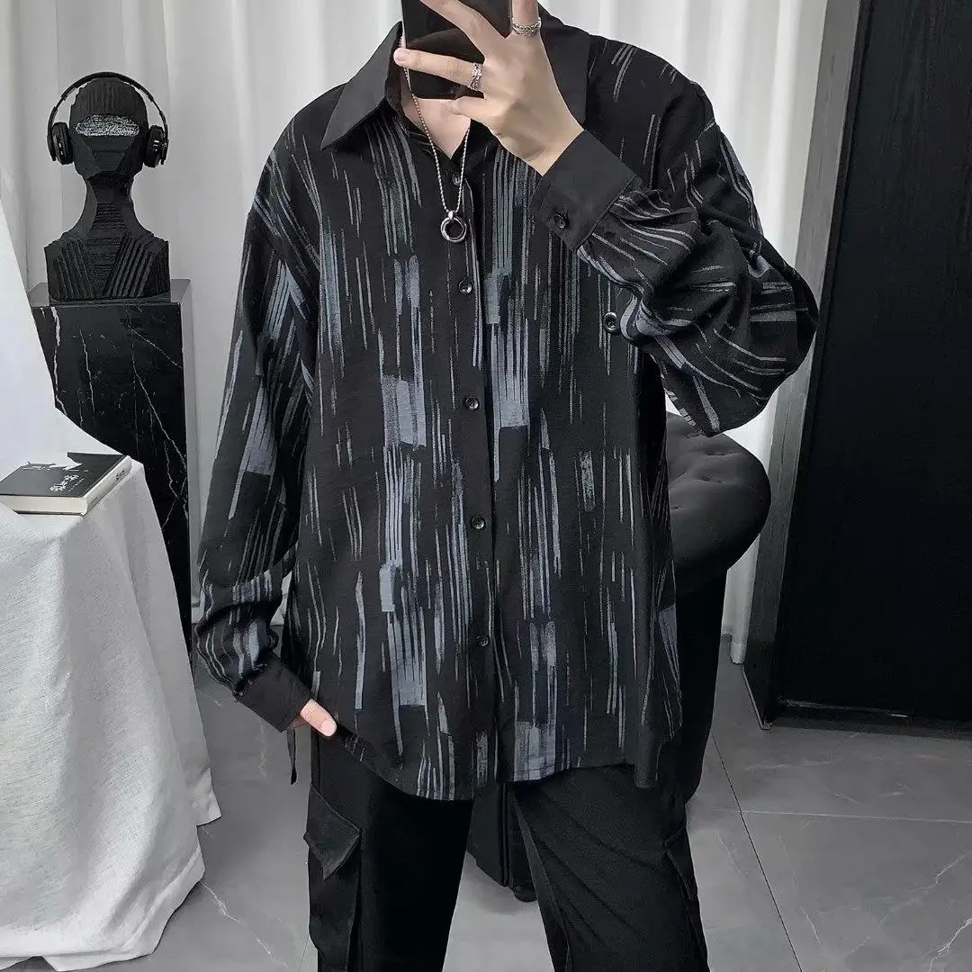 Men's Casual Blouse Shirt Loose Tops Long Sleeve Tee Shirt Spring Autumn Casual Turn Down Collar Men Shirt