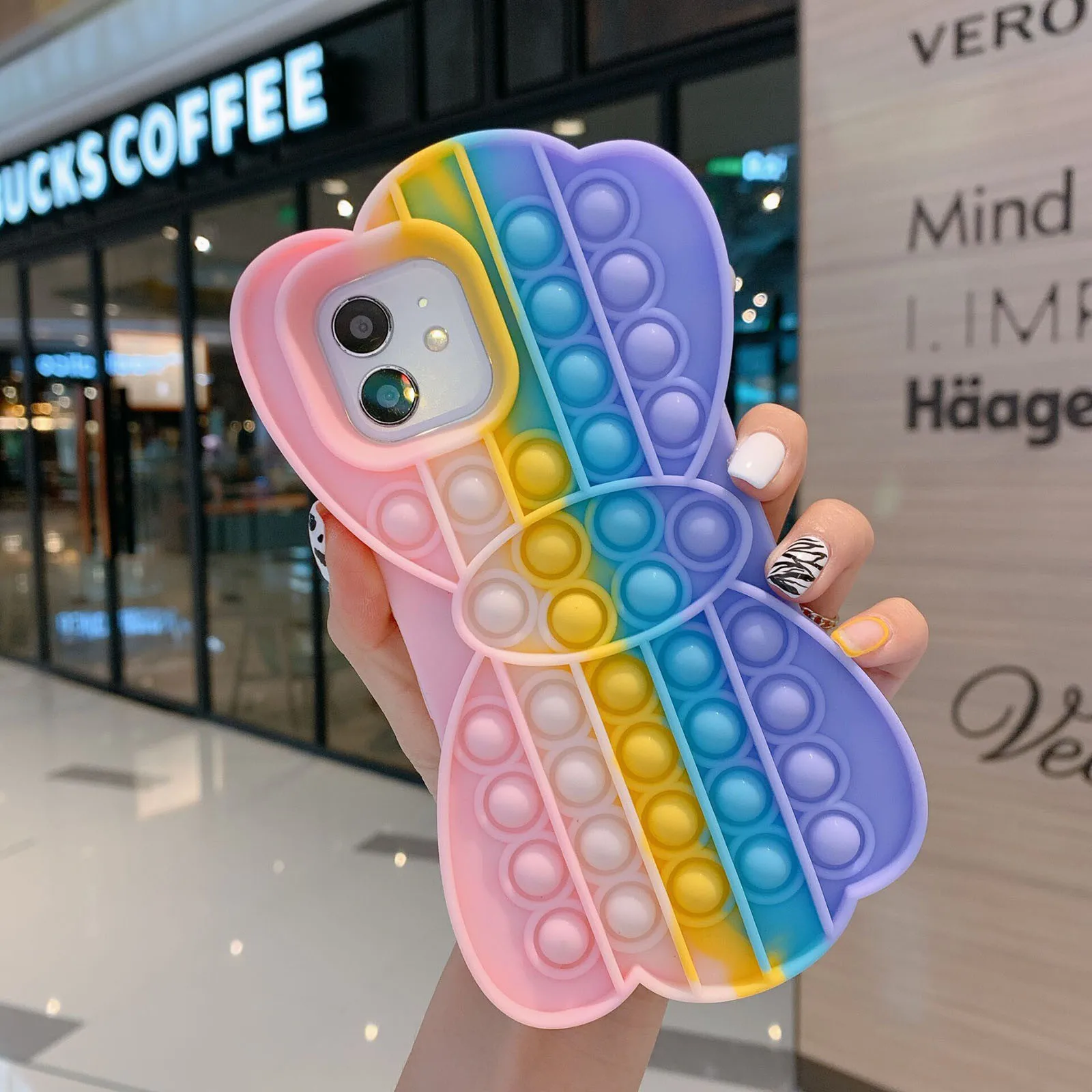 

Fidget Popit Phone Case Toys For Iphone12 Bowknot Antistress Cases Toy Soft Silicone Decompression Phone Case 6.1 Inches