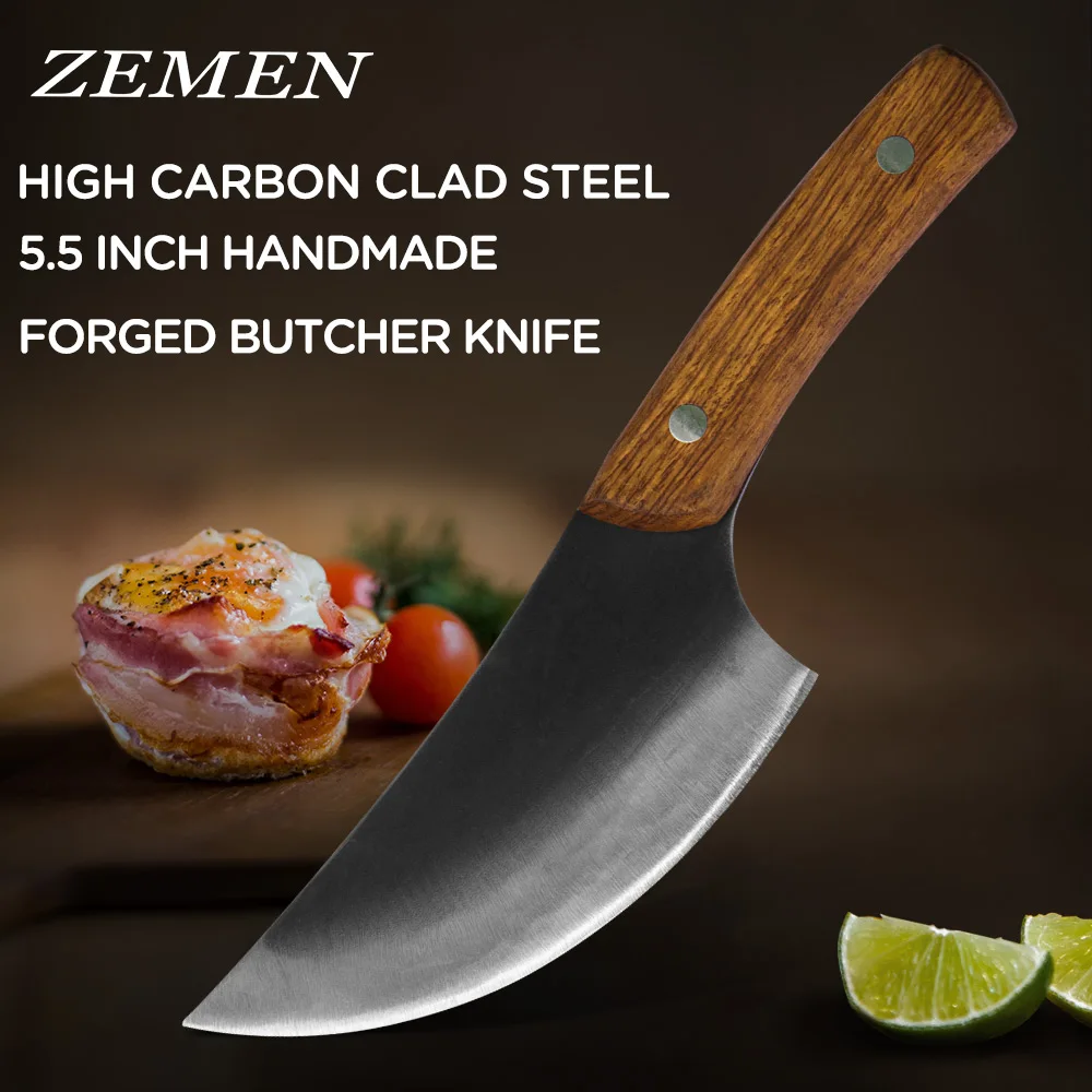 Нож для резки ZEMEN кованый нож ручной работы мясника из высокоуглеродистой