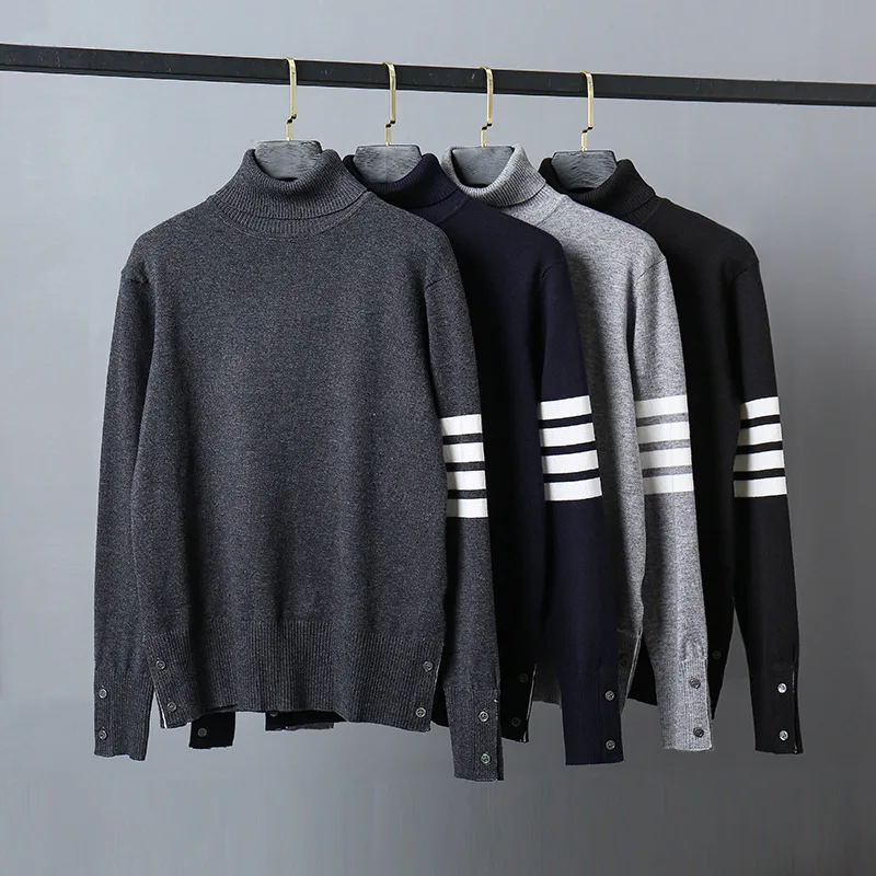 

2021 Fashion Brand Sweaters Men Slim Fit Turtleneck Pullovers Clothing Striped Cotton Spring and Autumn Casual Coat