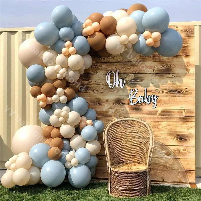

Birthday Balloons Baby Shower 141Pcs Coffee Blue Balloon Arch Garland Kit Skin Apricot Macaron Blue Brown Anniversary Party Deco