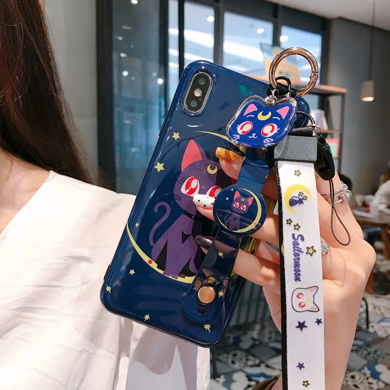 case and strap P30pro Сейлор Мун ремешок чехол мягкий чехол для мобильного телефона для huawei P30/P20 pro mate20 pro/3/4/5 V20 симпатичный держатель в виде ракушки+ платье на бретелях - Цвет: case and strap