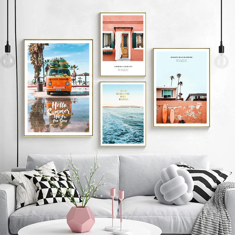 Красочные доски для серфинга транспортер летние пляжные стены искусства холст