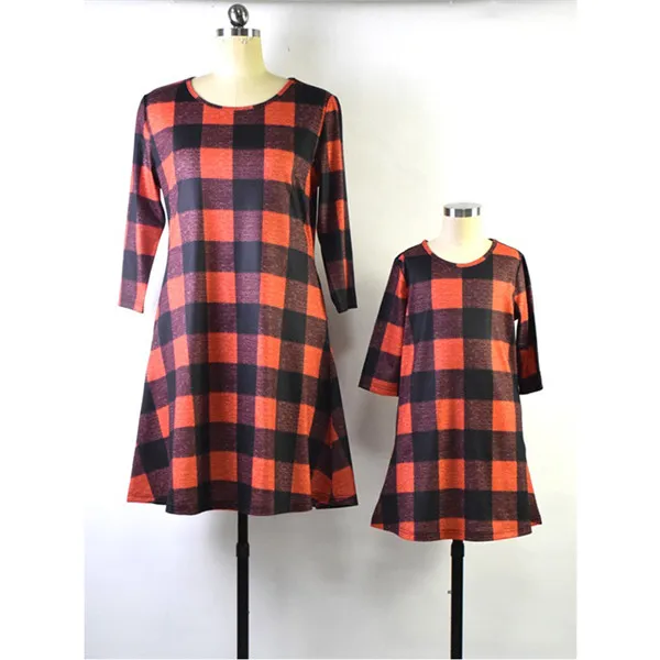 Orange Plaid NASHAKAITE/модные платья для мамы и дочки; мини-платье в клетку с карманами в три четверти; одежда для мамы и дочки; платье для мамы и дочки - Цвет: Orange Plaid