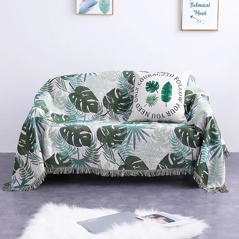 

Sofa Towel Sofa Cover Full Blanket Nordic Style Knitting Couch Cover 130*160 Model Room Decorative Bed Towel Backrest Leaf Print
