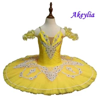 adult professional ballet tutu yellow silver classical pancake tutu lemon yellow ballerina stage performance costume for kids