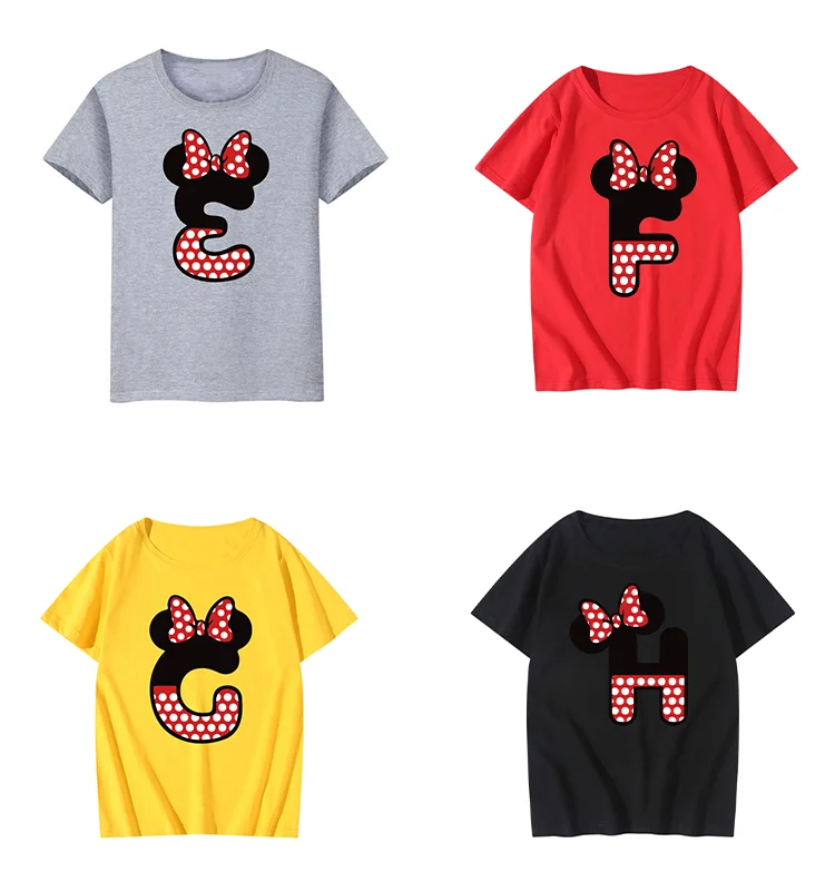 

Disney Cartoon Minnie Tshirt Top E F G H Print Tshirts Summer Casual Women T-shirts Ulzzang Streetwear Harajuku O-Neck