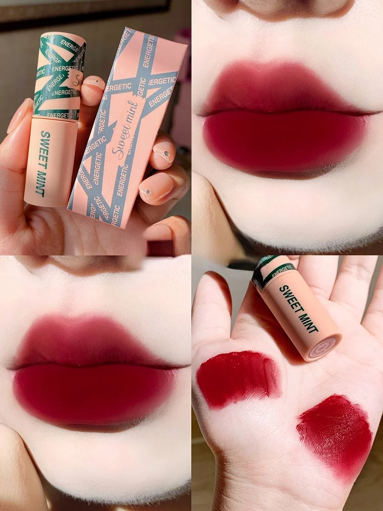 

Sweet mint matte lipstick dark red orange cherry smooth lip cream long lasting waterproof cheap lip gloss