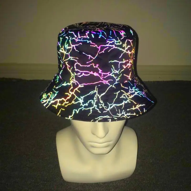 

ZHUOY Colorful Reflective Fisherman Hat Fashion Personality Printing Laser Reflective Basin Hat Men's Women's Rock Hip Hop Visor