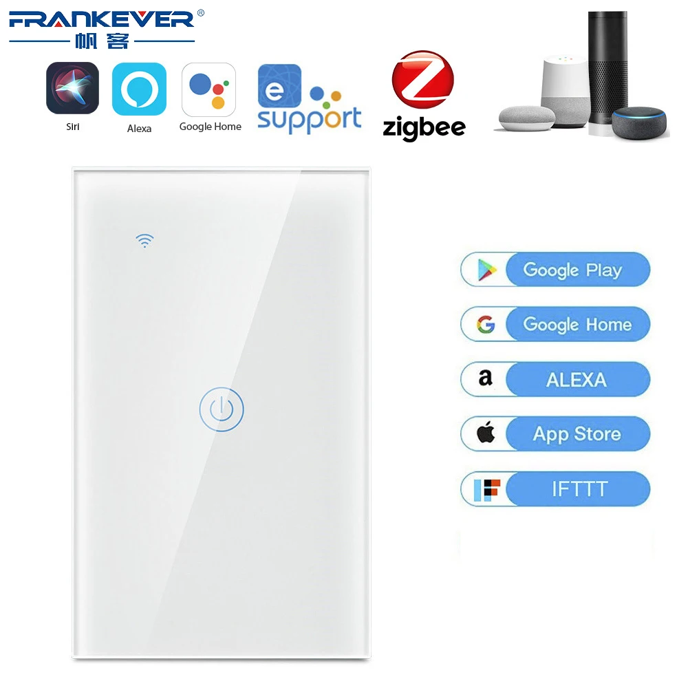 

FrankEver Zigbee Smart Light Switch US 1/2/3/4 Gang EWelink Touch Switch AC100-240V 50/60HZ Voice Control Alexa Google Home