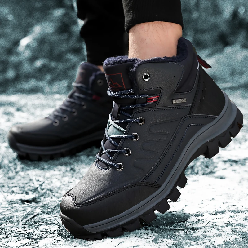 

Leather Winter Men Boots Waterproof Warm Fur Snow Boots Men Outdoor Winter Work Casual Shoes Military Combat Ankle Boots Hiking