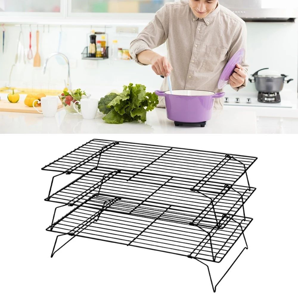 

3 Layers Stackable Cake Cooling Rack Metal Cake Biscuits Bread Cookie Cooling Rack Net Mat Baking Tray Kitchen Accessories
