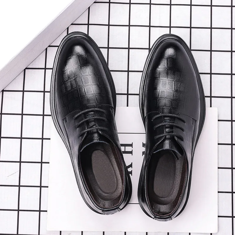 

Men Formal Leather Shoes Men Casual Leather Shoes PU Solid Color Lace Breathable Wear Resistant Waterproof and Non Slip