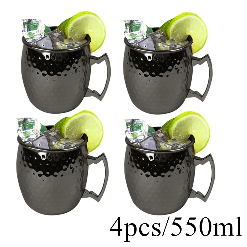 4pc 550ml black 550 мл 1/4 шт. 18 унций молотком Медь покрытая МОСКОВСКИЙ МУЛ кружка чашка пива Кофе кофейная кружка в виде Медь покрытием канистры кружки кружка - Цвет: 4pc 550ml black
