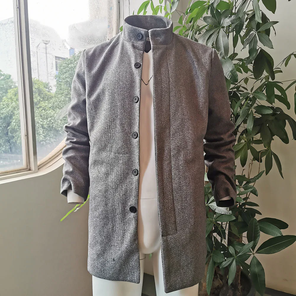 Мужская короткая куртка со стоячим воротником однобортное пальто на кнопках с