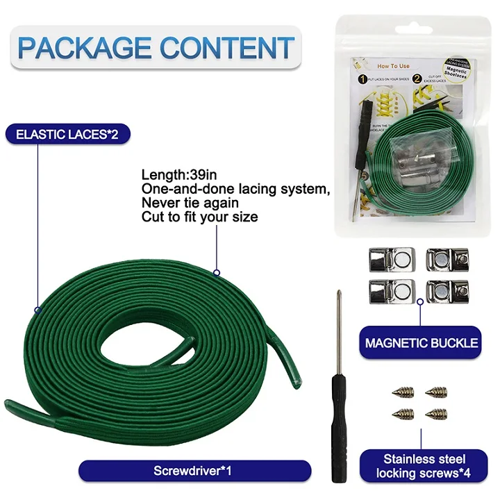 green 1 pairs Colorful easy lace No Tie Shoelace Elastic Shoe Lace For adult child Magnetic Locking ShoeLaces shoelaces flat - Цвет: green