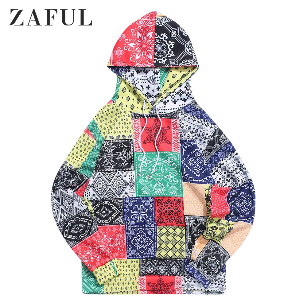ZAFUL мужские толстовки толстовка Бандана с этническим принтом Повседневный