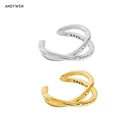 Женские асимметричные серьги-каффы ANDYWEN, из стерлингового серебра 925 пробы с геометрическим крестом, роскошные свадебные ювелирные украшения в подарок