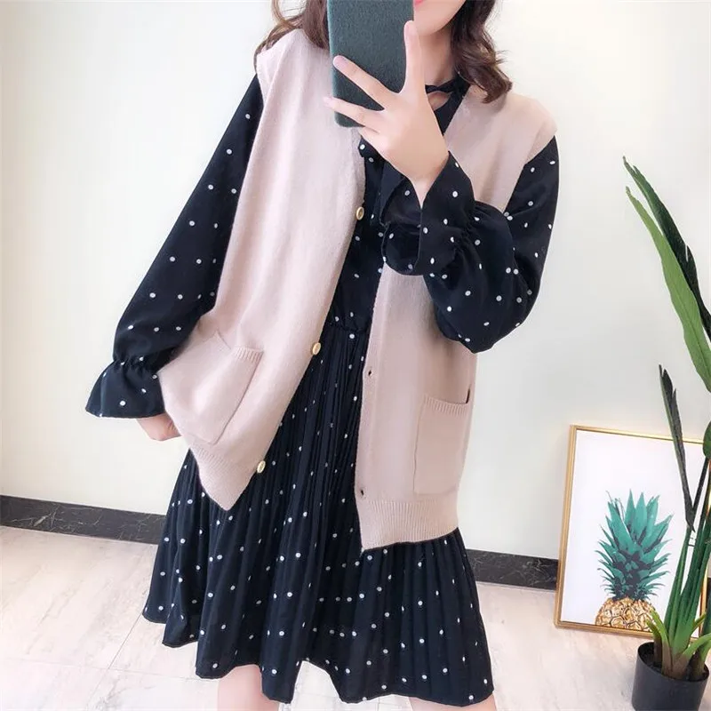 2019 Осень Новый Дикий v-образным вырезом карман простой сплошной цвет без рукавов