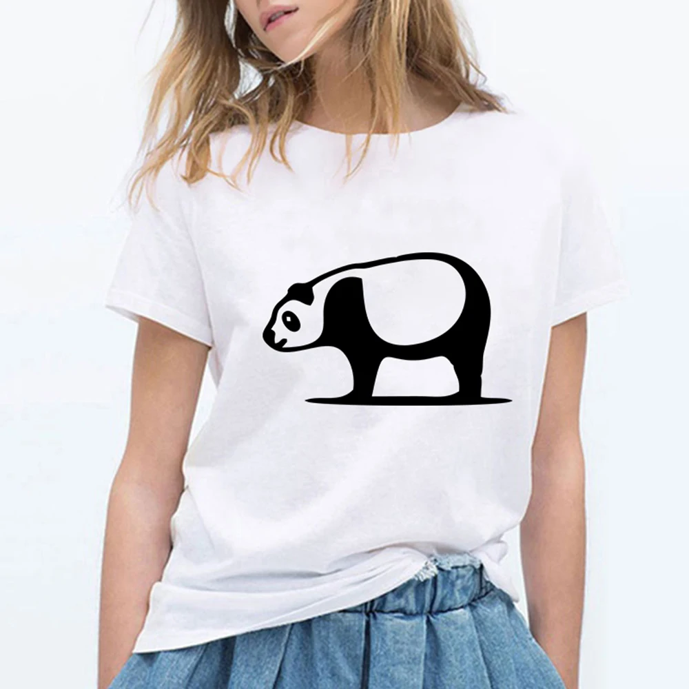 

Весна Лето Харадзюку футболка одежда футболка хипстер свободного размера плюс белая черная панда футболка с круглым воротником Художестве...