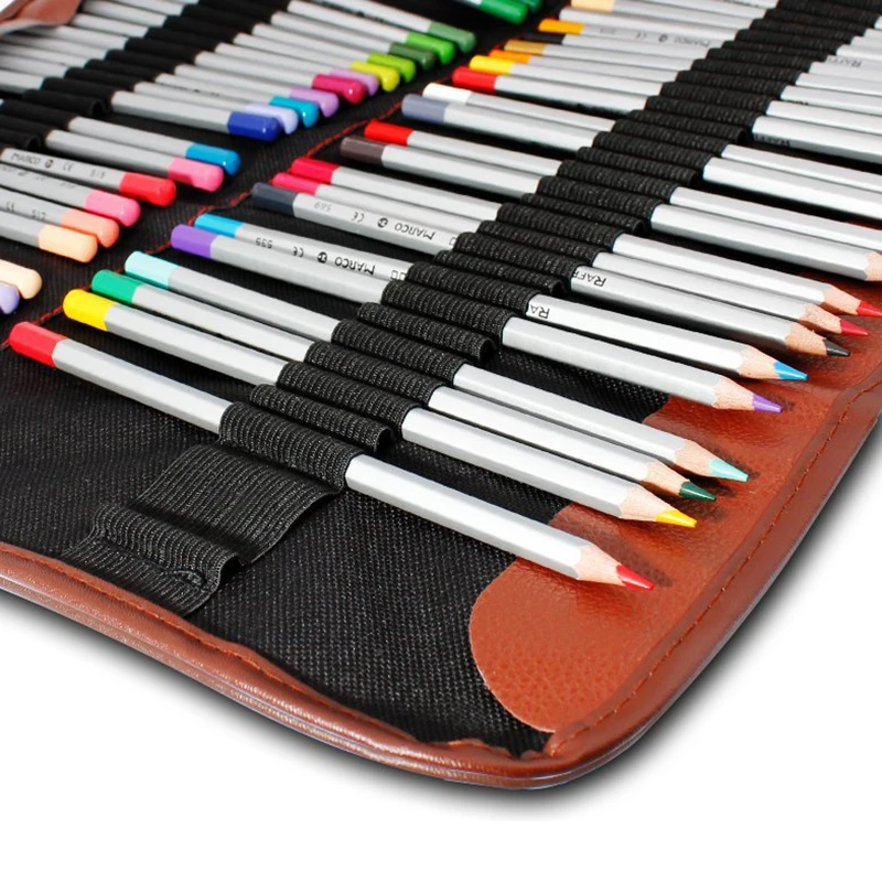 

Pencil holder, 72 assorted colored pencils Organizer, Roll up Washable canvas pencil bag for school office art ect