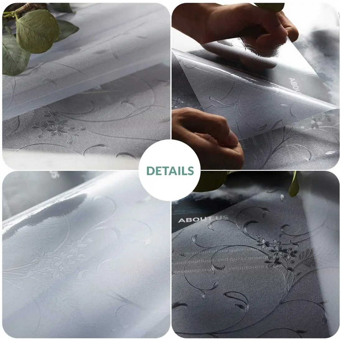 

Privacy Window Film Etched Flowers Static Cling Glass Door Film Non Adhesive Heat Control Anti UV Window Sticker for Office Home