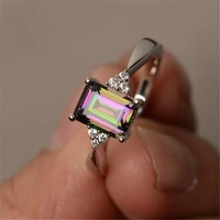 2021 woman rings korean fashion gothic colorful stone square diamond ring inlaid with rainbow gem gold jewelry engagement ring