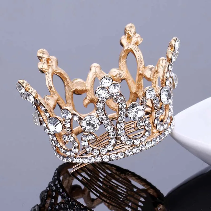 TDQUEEN тиары и короны Золотое посеребренное Покрытие Полный Круглый горный хрусталь кристалл для маленьких девочек Рождественский подарок аксессуары для волос - Окраска металла: Золотой цвет