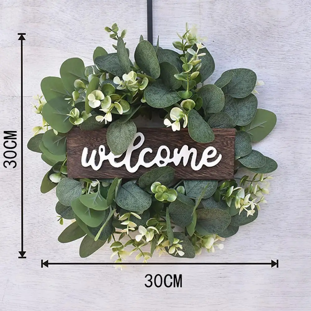

Christmas Wreath Artificial Green Eucalyptus Leaves Holiday Festival Door Hanging Garland Party Decoration for Door Wall Window