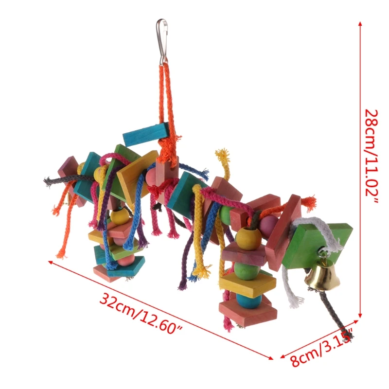 

Hot Parrot Toy Chew Bite Strands Colorful Rope Wooden Bird Parakeet Hanging Cage