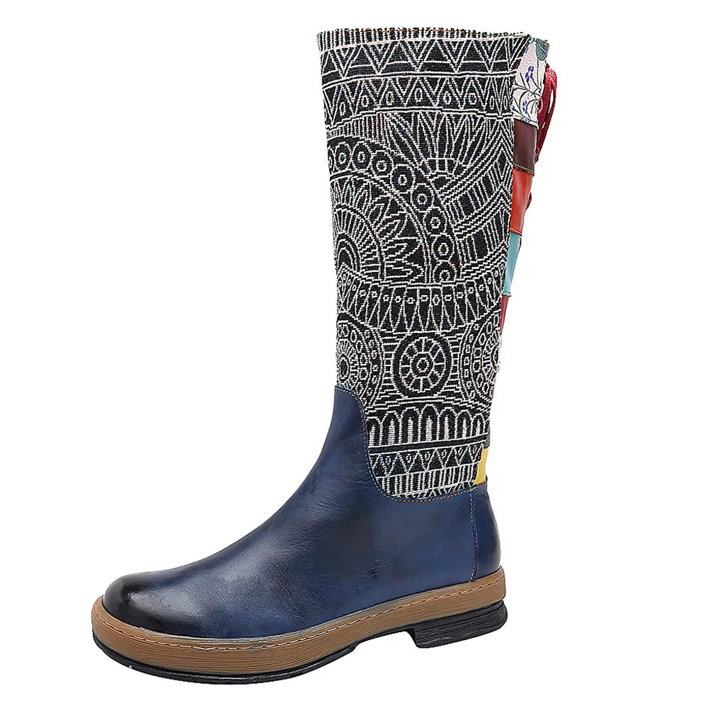 Женские ботинки до середины икры в богемном стиле ретро коллекция 2019 года зимняя