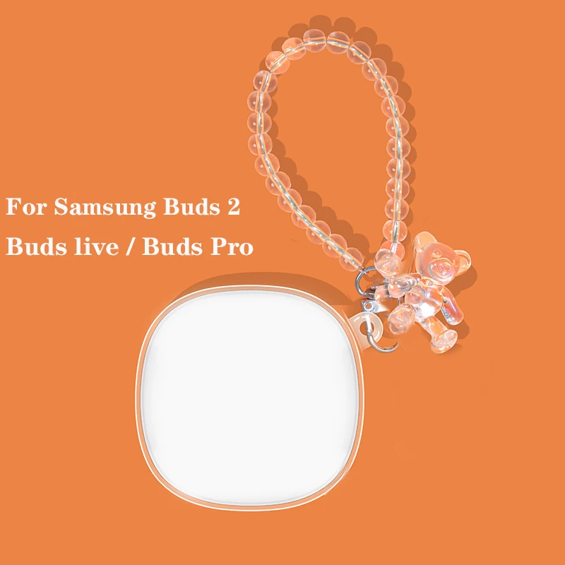 

fundas For Samsung Galaxy buds live / buds 2 Case Cute with bear keychain Anti-fall Case Soft Clear Earphone Cover buds PRO Case