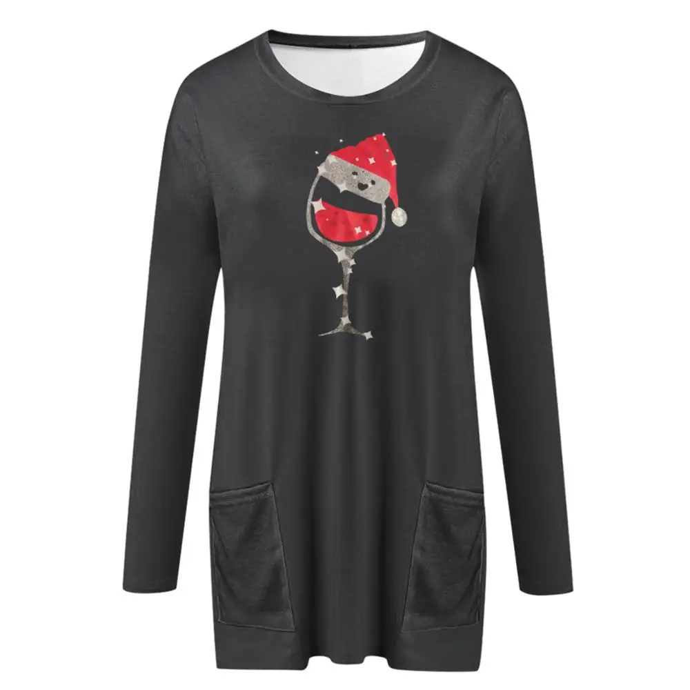 Женская футболка с длинным рукавом круглым вырезом и рождественским