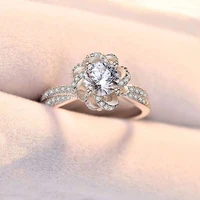 fashion rhinestones zircon engagement wedding band statement anniversary jewelry accessories exquisite flower open rings