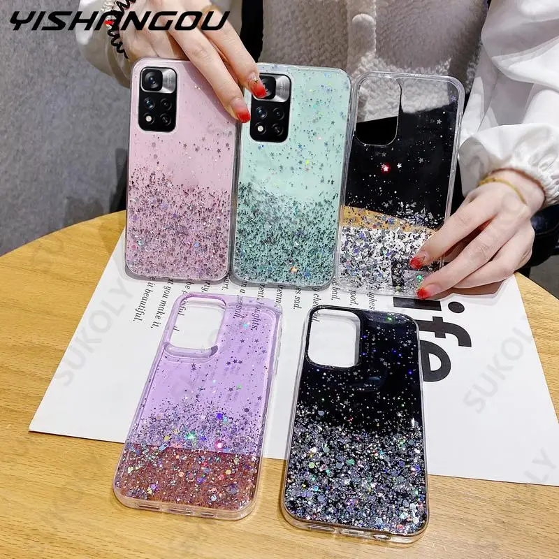 

For Xiaomi Mi 11T 10T Pro 11 Lite 5G NE Poco X3 M3 Pro F3 M4 Pro 5G Redmi Note 10 11 Pro 11s Glitter Bling Soft Phone Case Cover