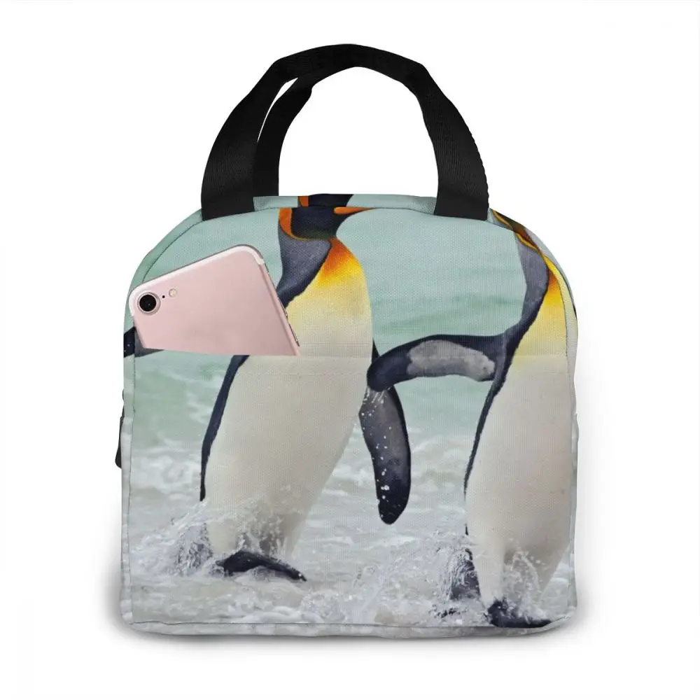 

Penguin Going To The Sea Cooler Bag Portable Zipper Thermal Lunch Bag Convenient Lunch Box Tote Food Bag