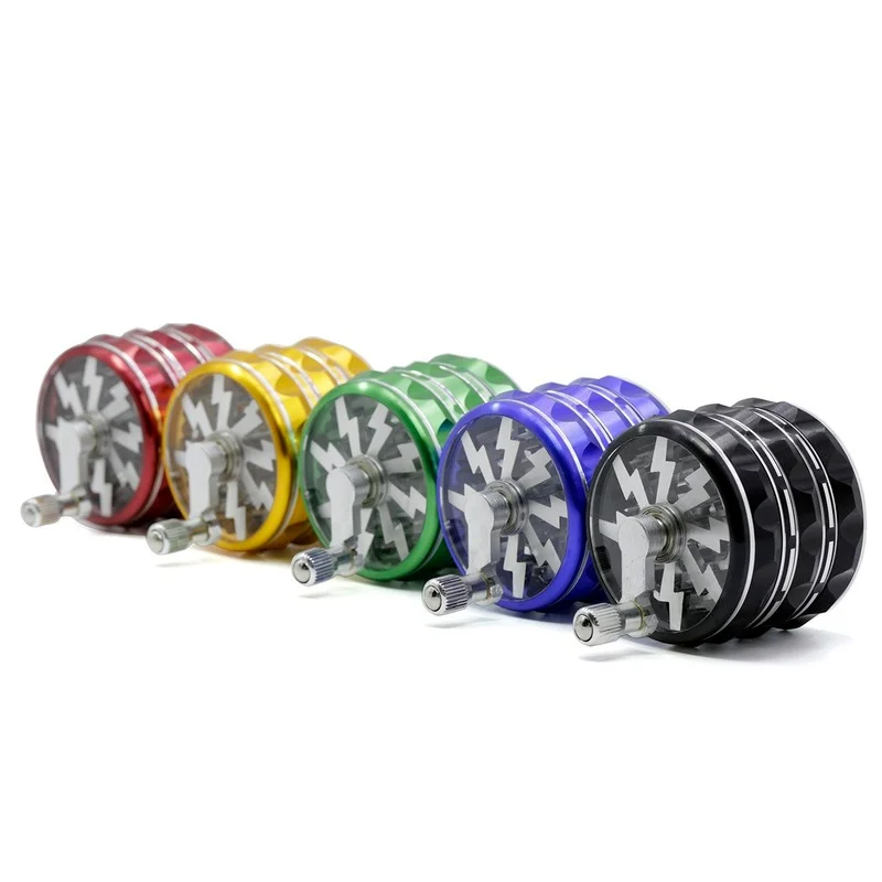 

Hand Crank 63MM Herbal Grinder Aluminum Alloy Weed Tobacco Shredder Rocker Lightning Tooth Smoke Grinder Weed Accessories