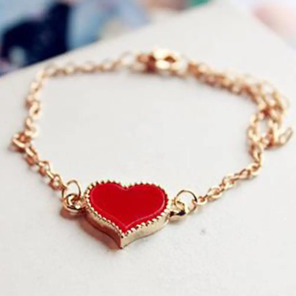 

Korean New Enamel Pendant Bracelet for Woman Fashion Sweet Red Love Gold Cuff Bracelet Girl Hand Jewelry Anniversary Gifts