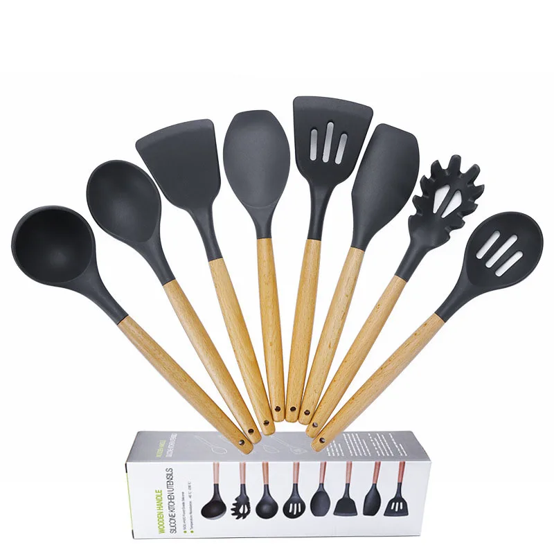 Набор кухонной утвари из 11 предметов с силиконовой деревянной ручкой