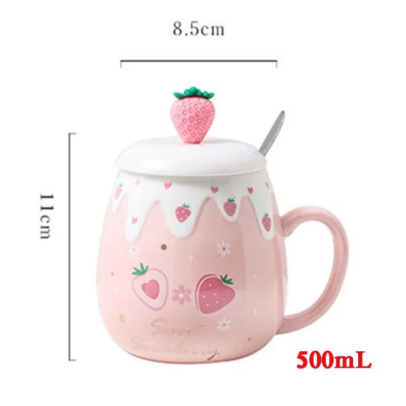 500 мл милые Керамика кружка с крышкой Ложка творческая большая емкость клубника