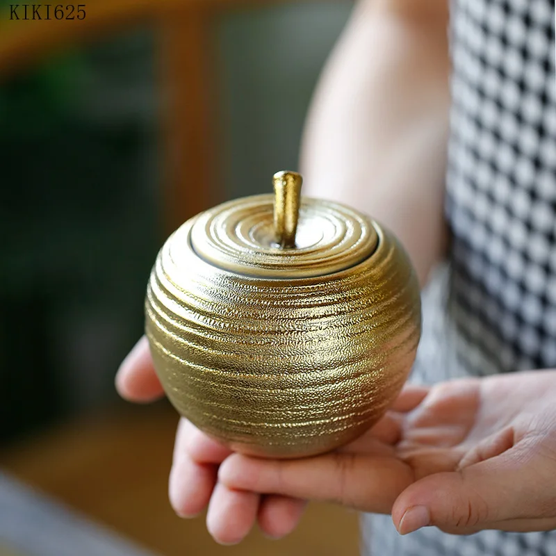 

European Ceramic Brushed Apple Storage Tin Gold Silver Tea Box Household Jewelry Necklace Ring Storage Box Home Decoration Gift