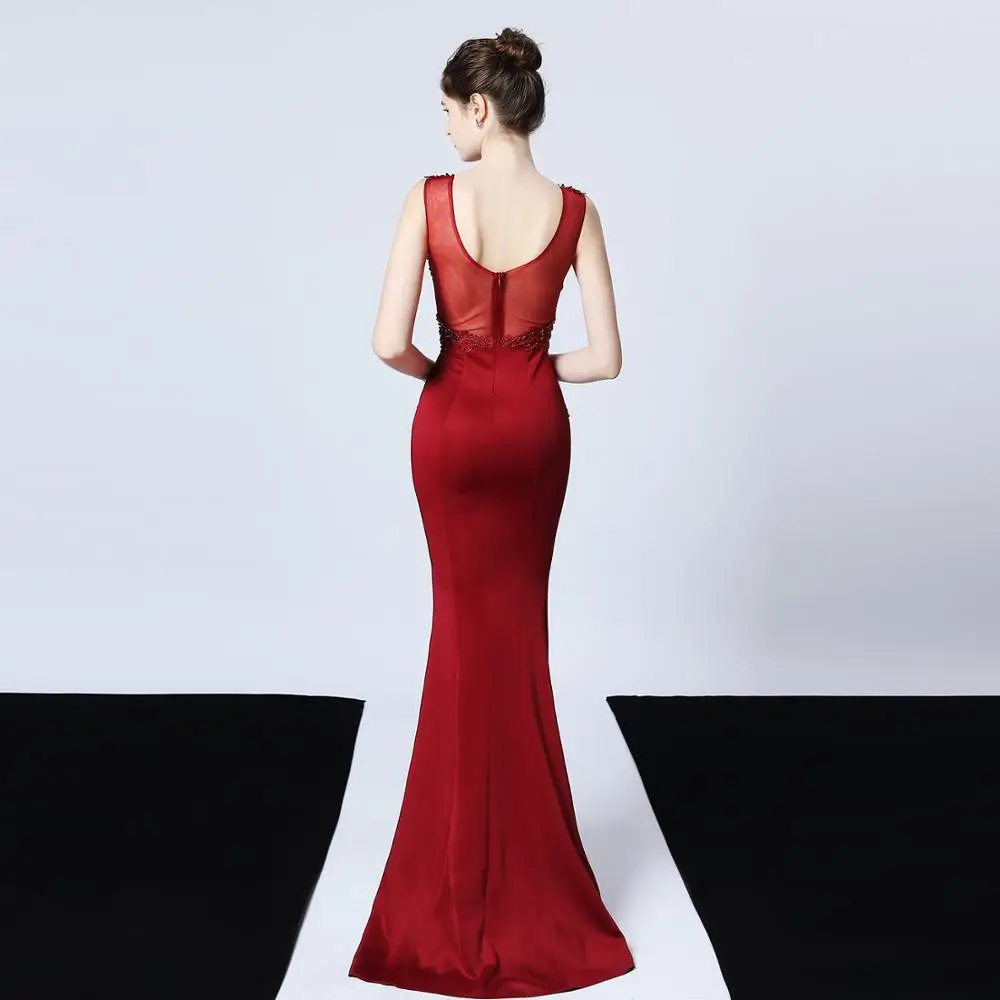 

Handmade Applique Beaded Fishtail Sleeveless Beading Mermaid Evening Party Gowns Robe De Soiree