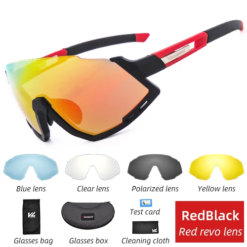 Blackred Glasses VICTGOAL поляризационные велосипедные солнцезащитные очки для шоссейного горного велосипеда мужские очки UV400 5 линзы для велоспорта очки для вождения и бега - Цвет: Blackred Glasses