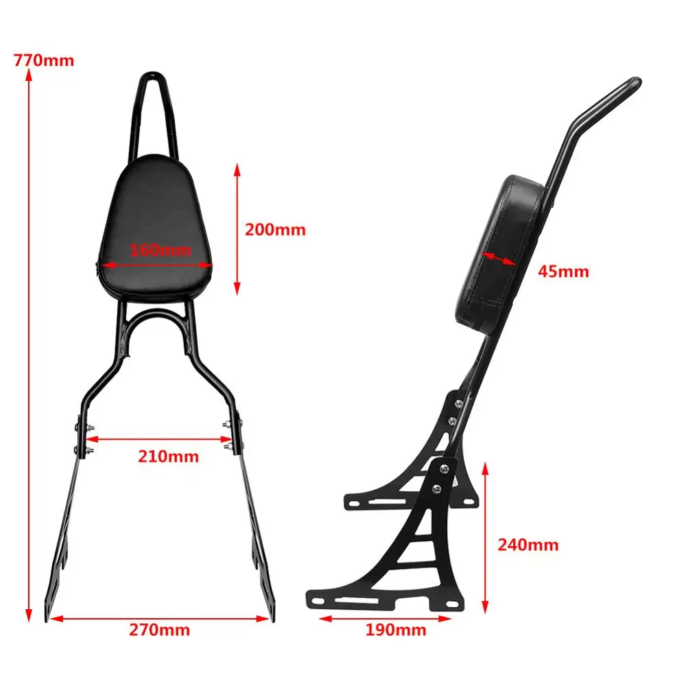 Motorcycle Driver Rider Backrest Rear Passenger Detachable Sissy Bar Mount with Leather Back Rest Seat Pad For Harley Sportster |