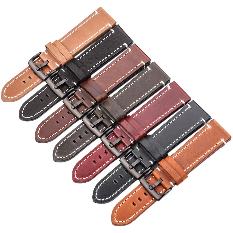 Vintage Cowhide Strap Leather Watchbands For Samsung Galaxy Huawei Smart Watch Band 18mm 20mm 22mm 24mm Men Women Bracelet