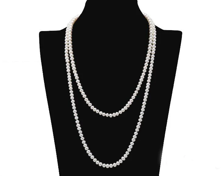 

60cm 24'' 2 strands 6x7mm bright white pearl necklace natural freshwater pearl Woman Jewelry 35cm 43cm 14'' 17''