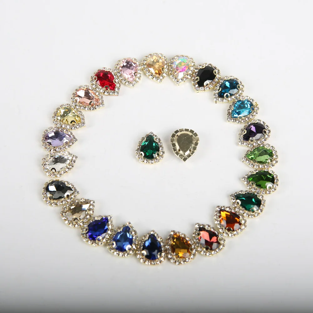 

Colorful 4 Sizes Teardrop Glass Sew On Rhinestones With Golden Bottom Flatback Crystals Stones For Diy Clothing Accessories