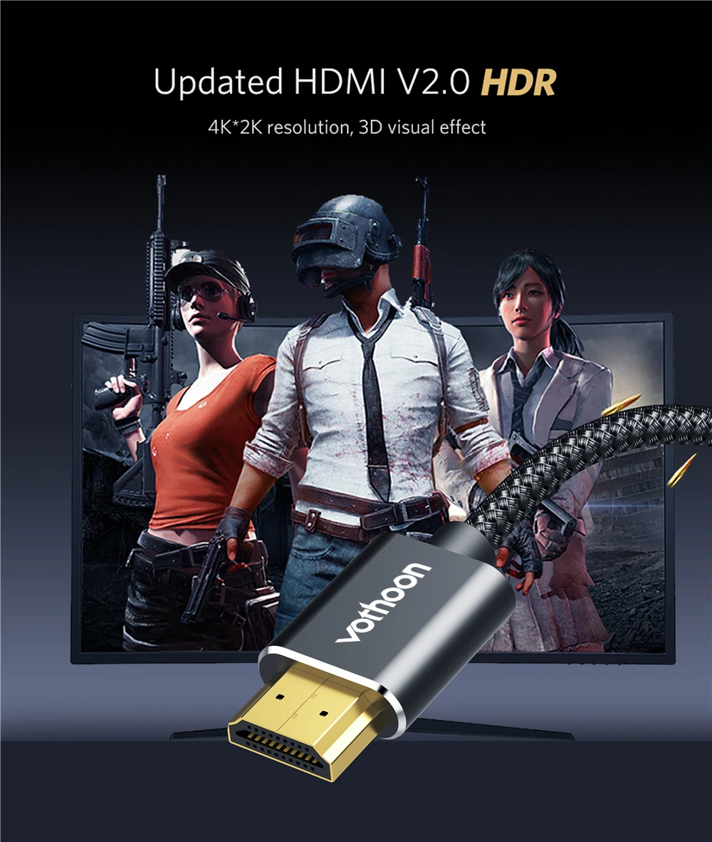 Vothoon 4K HDMI Cable HDMI to HDMI 2.0 HDR 4K 60Hz Cable for TV LCD Laptop Projector Computer PS4 TV 1m 2m 3m HDMI Cable